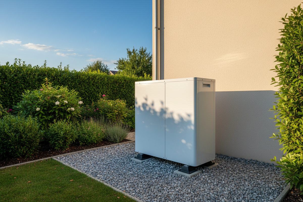 Pompe à chaleur air/eau monobloc installée le long d'une façade de maison